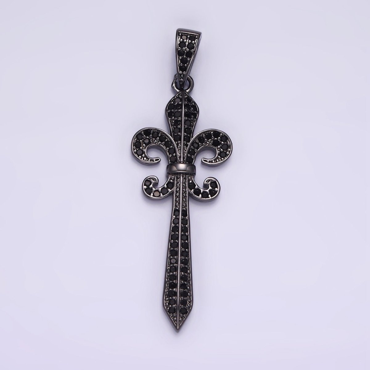 14K Gold Filled Fleur De Lis Sword Micro Paved CZ Pendant in Silver, Gold, Black | N1856 - N1858 - DLUXCA