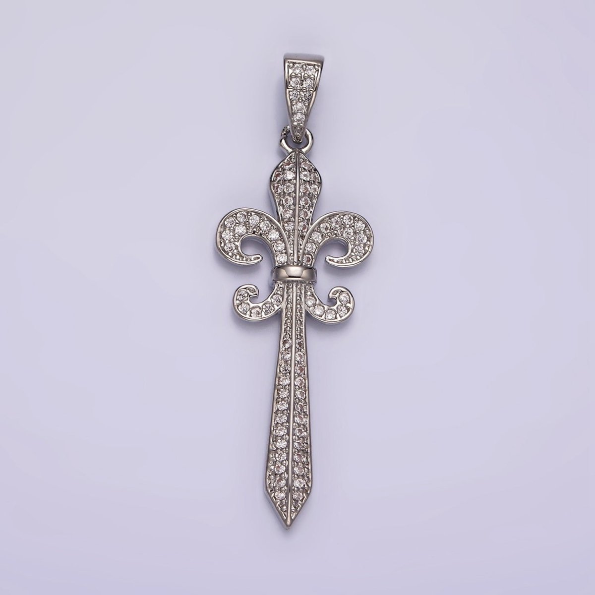 14K Gold Filled Fleur De Lis Sword Micro Paved CZ Pendant in Silver, Gold, Black | N1856 - N1858 - DLUXCA