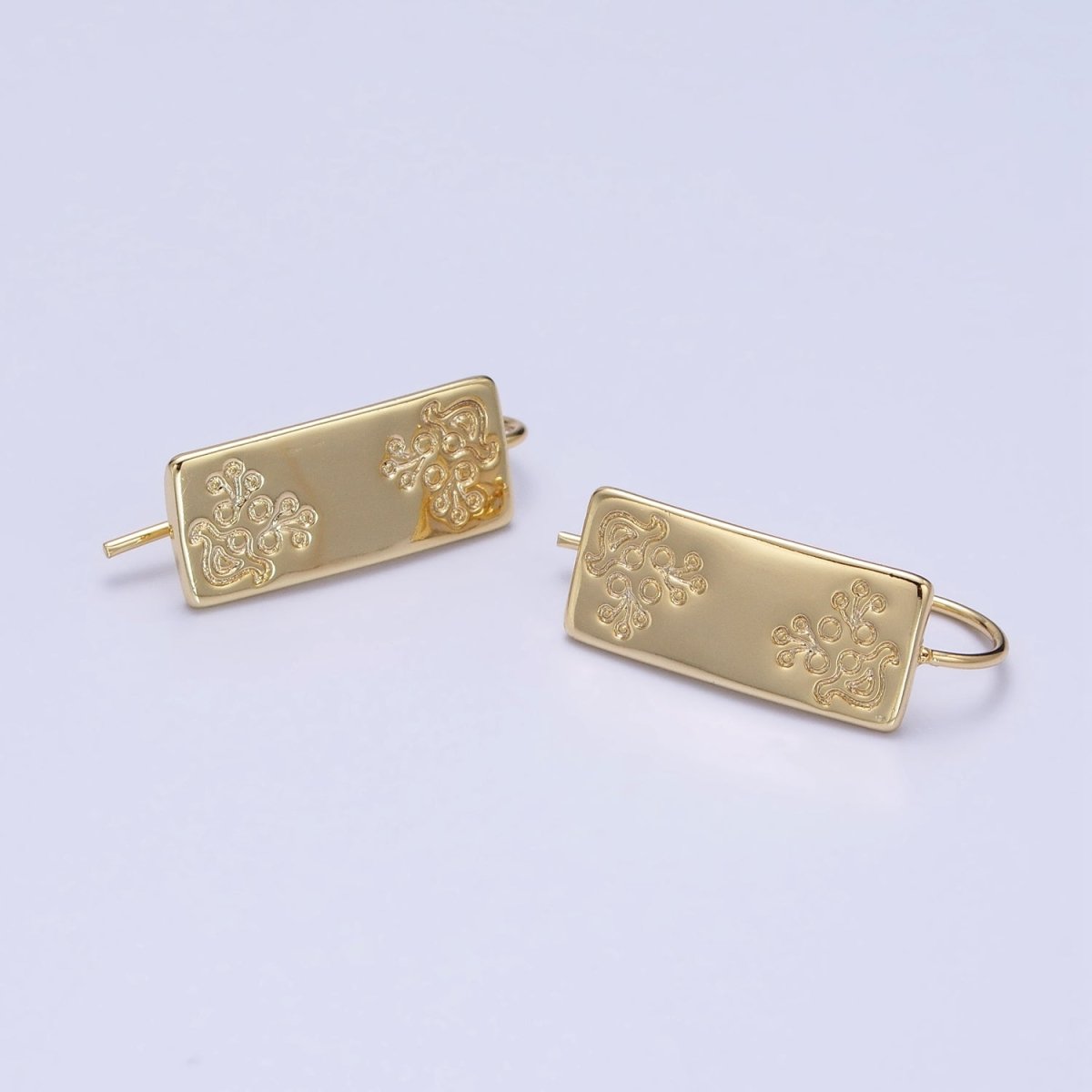 14K Gold Filled Floral Engraved Bar Backward Latch Earrings | AD1466 - DLUXCA