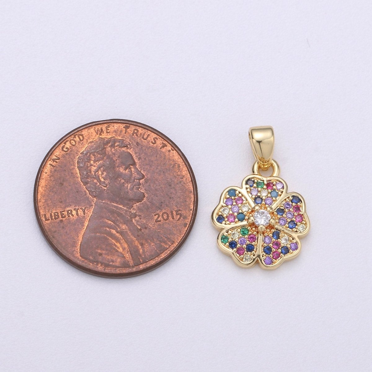 14k Gold Filled Flower Charm Micro Pave Clover Charm, Rainbow Cubic Charms, CZ Gold Colorful Charm, Dainty Minimalist Jewelry Supply I-714 - DLUXCA