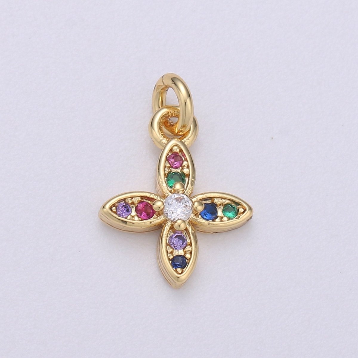 14k Gold Filled Flower Charm Micro Pave Petal Charm, Rainbow Cubic Charms, CZ Gold Colorful Charm, Dainty Minimalist Jewelry SupplyC-559 - DLUXCA