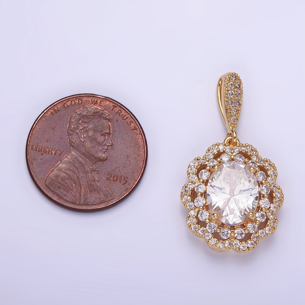 14K Gold Filled Flower Clear CZ Micro Paved Bail Pendant in Gold & Silver | AA1163 - DLUXCA