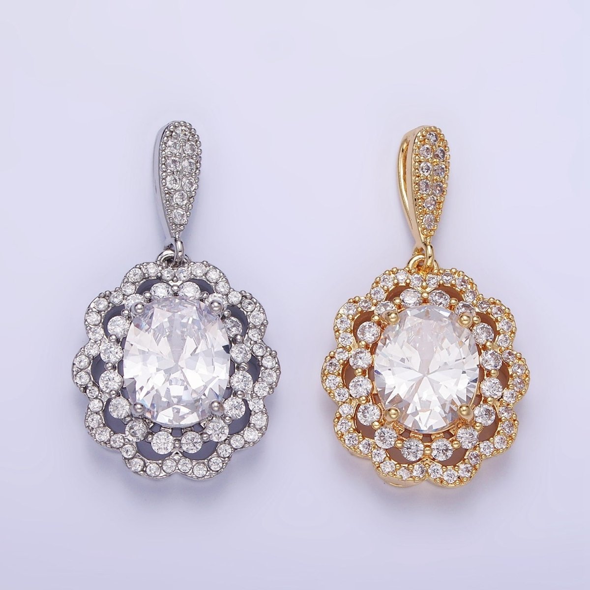 14K Gold Filled Flower Clear CZ Micro Paved Bail Pendant in Gold & Silver | AA1163 - DLUXCA