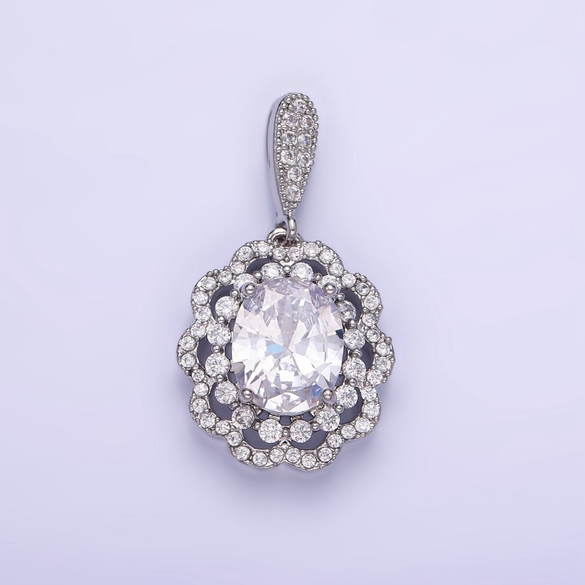 14K Gold Filled Flower Clear CZ Micro Paved Bail Pendant in Gold & Silver | AA1163 - DLUXCA