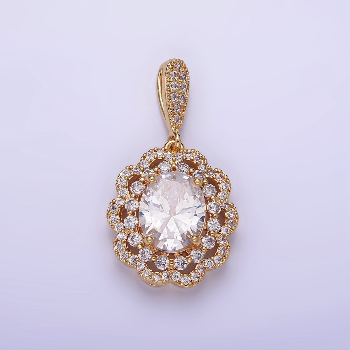 14K Gold Filled Flower Clear CZ Micro Paved Bail Pendant in Gold & Silver | AA1163 - DLUXCA