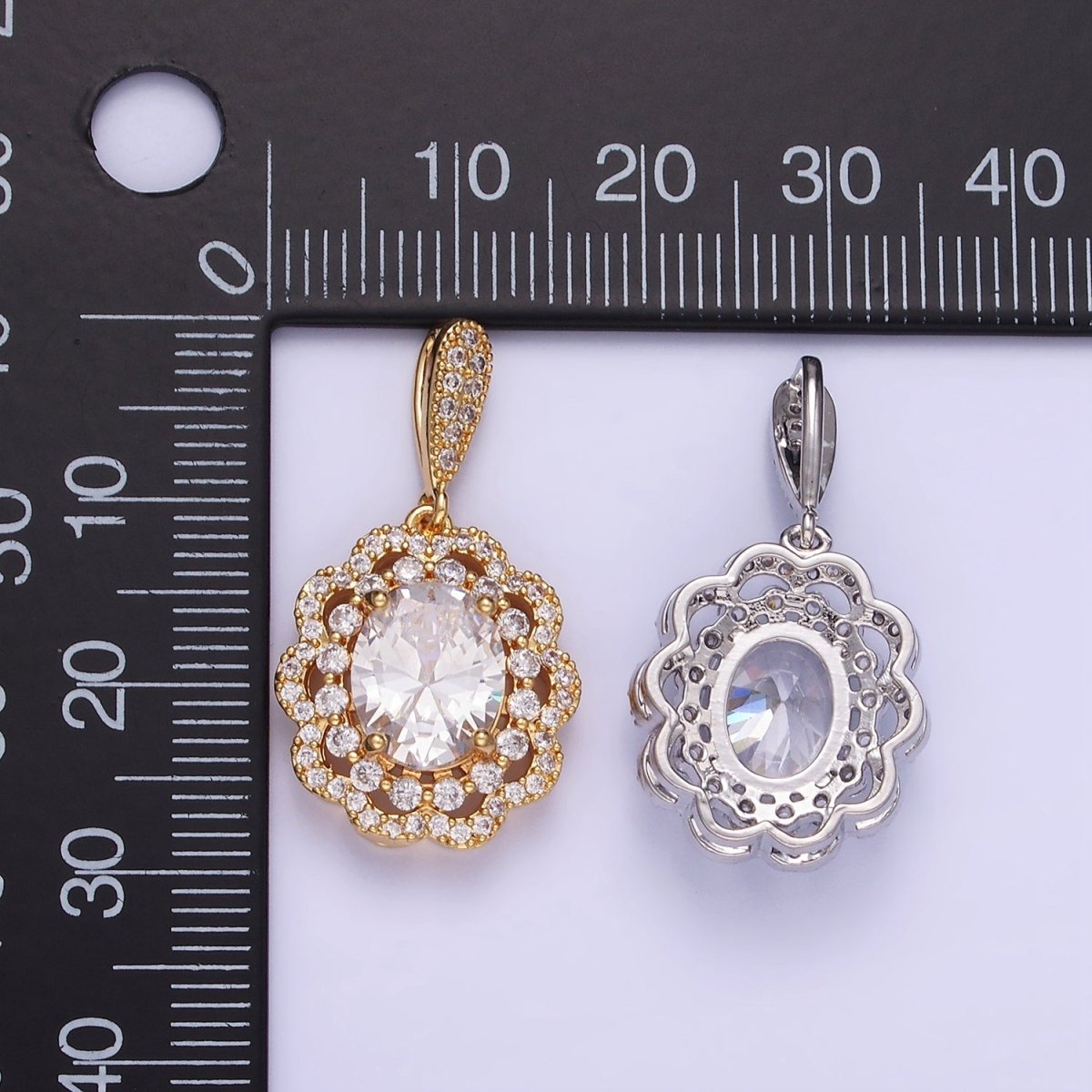 14K Gold Filled Flower Clear CZ Micro Paved Bail Pendant in Gold & Silver | AA1163 - DLUXCA