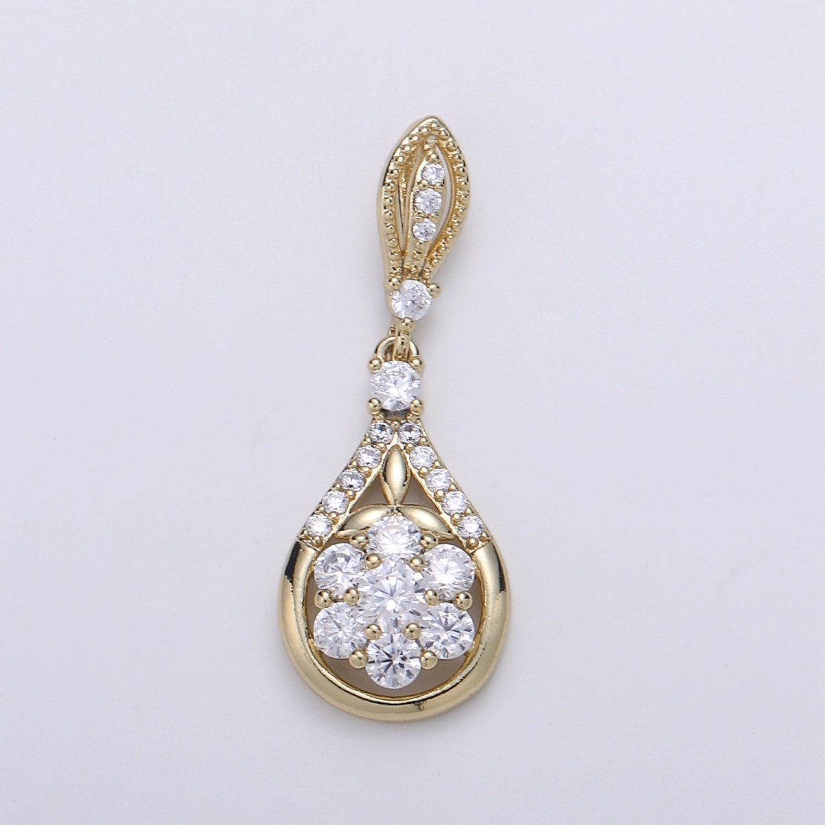14K Gold Filled Flower Crystal Teardrop Pendants J-094 - DLUXCA