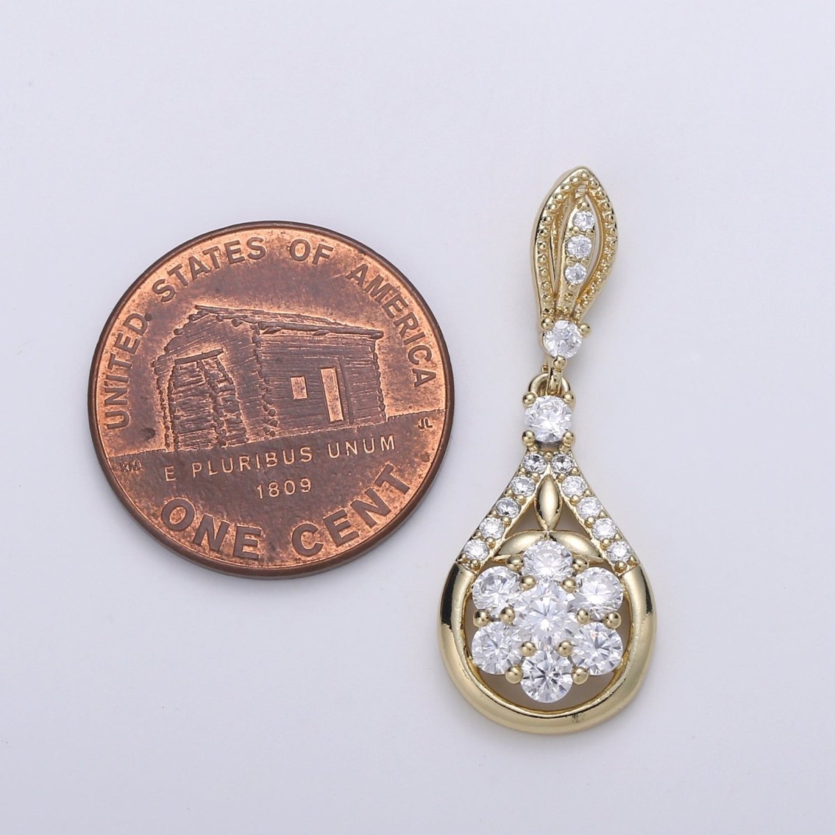 14K Gold Filled Flower Crystal Teardrop Pendants J-094 - DLUXCA
