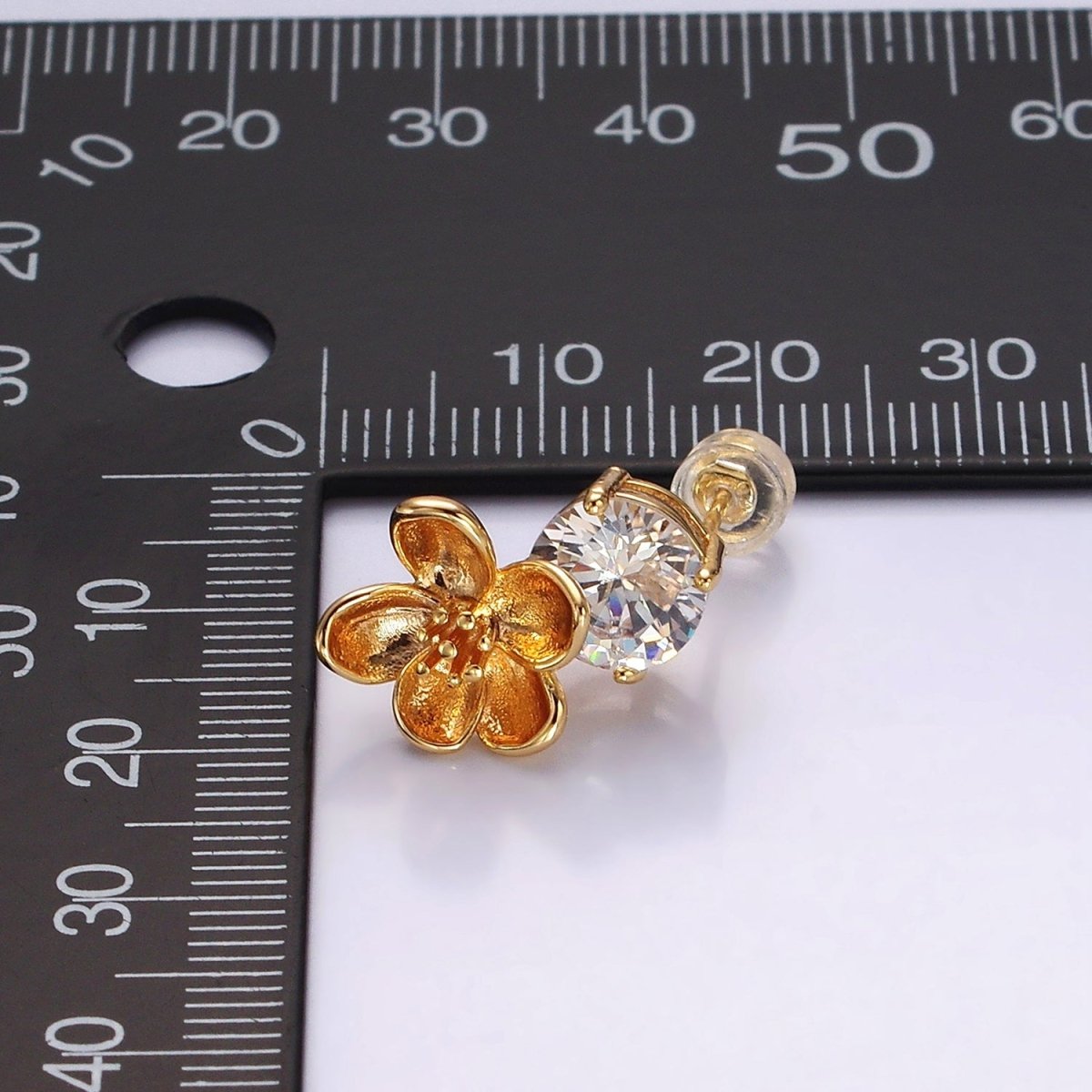 14K Gold Filled Flower Drop Clear CZ Round Stud Earrings Set | AE970 - DLUXCA