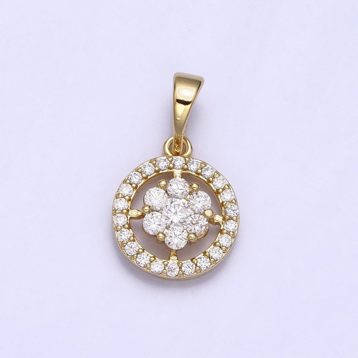 14K Gold Filled Flower Green, Blue, Fuchsia, Clear CZ Flower Micro Paved Round Pendant | AA042 - AA045 - DLUXCA