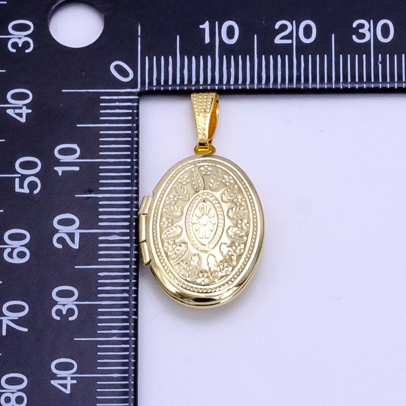 14K Gold Filled Flower Leaf Nature Oval Dome Minimalist Locket Charm | AG617 - DLUXCA