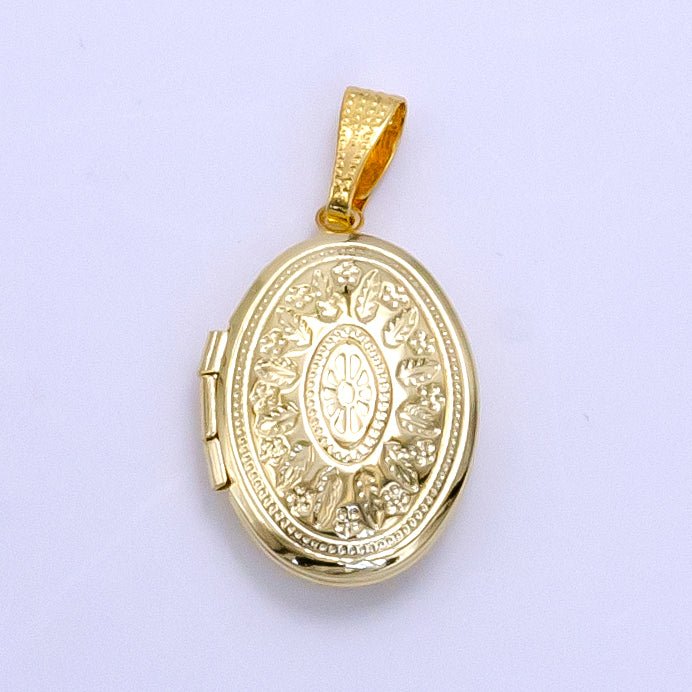 14K Gold Filled Flower Leaf Nature Oval Dome Minimalist Locket Charm | AG617 - DLUXCA