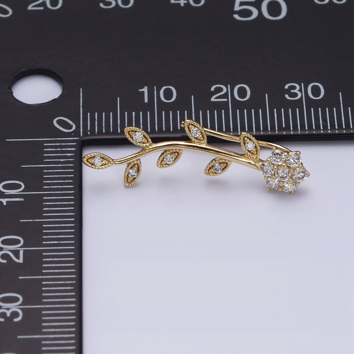 14K Gold Filled Flower Leaves Clear CZ Ear Climber in Gold & Silver | AD1430 AD1431 - DLUXCA