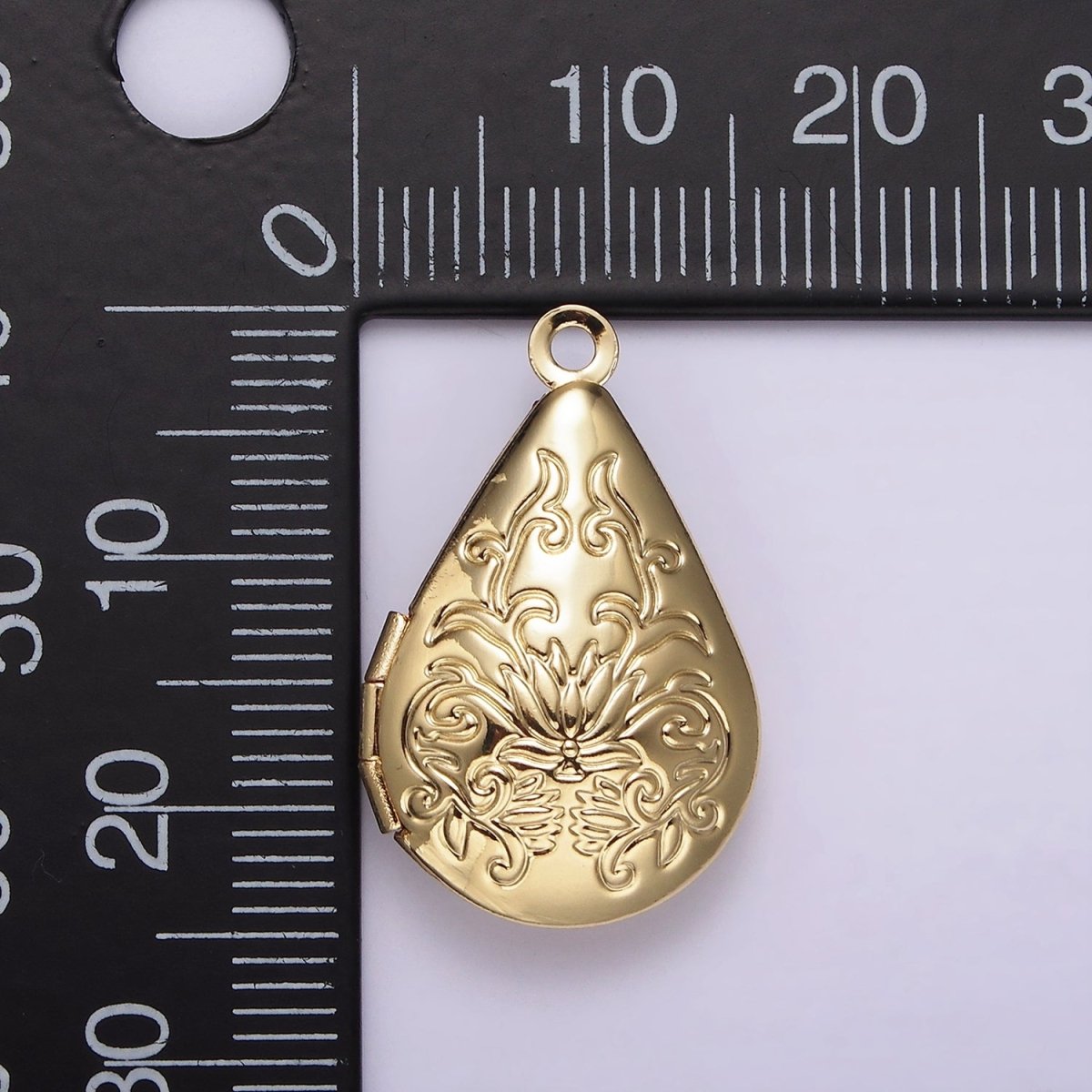 14K Gold Filled Flower Vine Leaf Teardrop Dome Minimalist Locket Charm | AG616 - DLUXCA