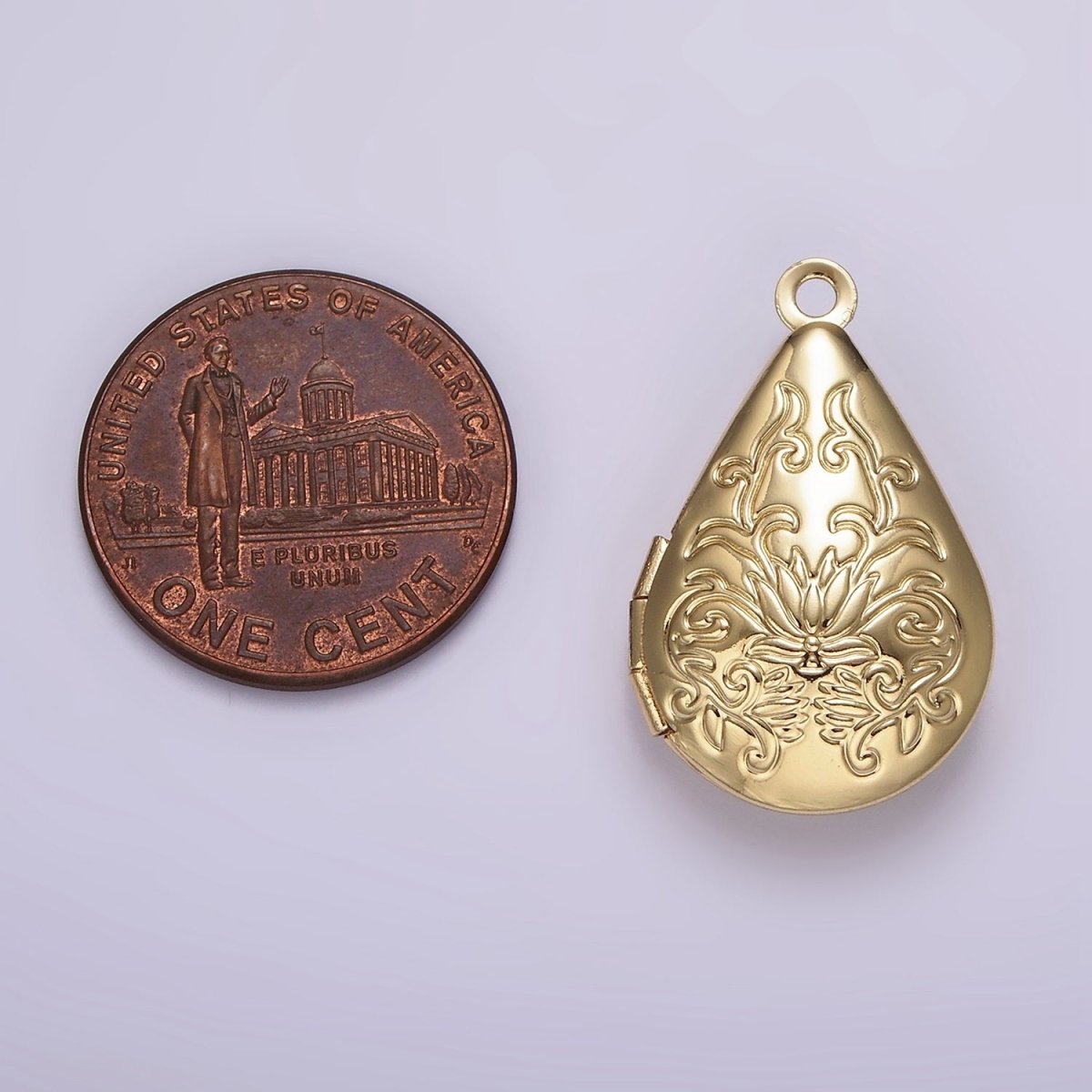 14K Gold Filled Flower Vine Leaf Teardrop Dome Minimalist Locket Charm | AG616 - DLUXCA