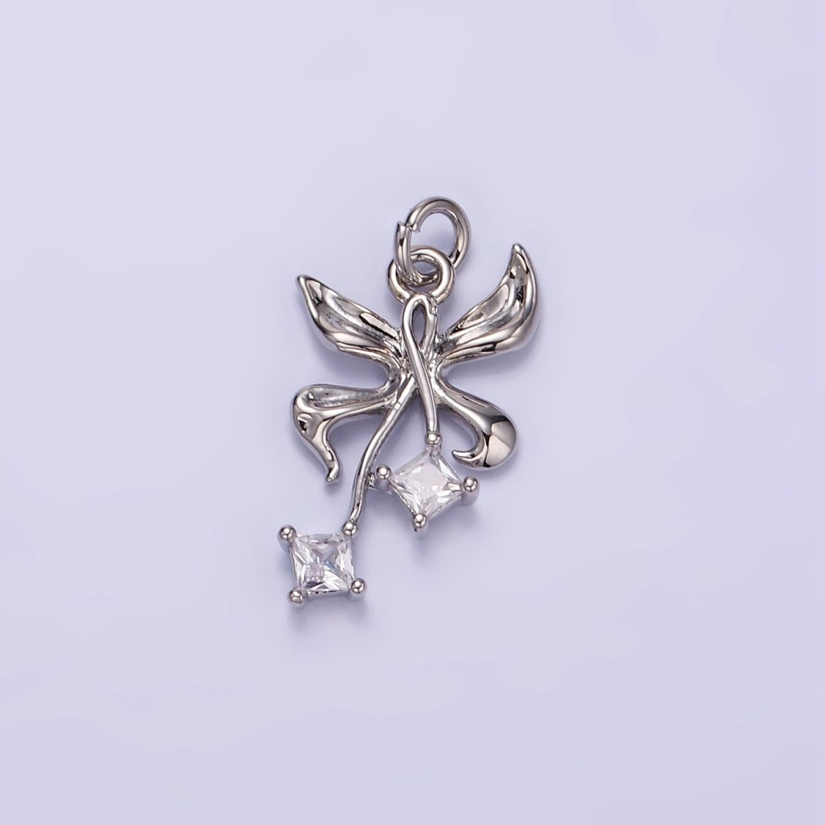 14K Gold Filled Foil Butterfly Insect Rhombus CZ Charm in Gold & Silver | W543 - DLUXCA