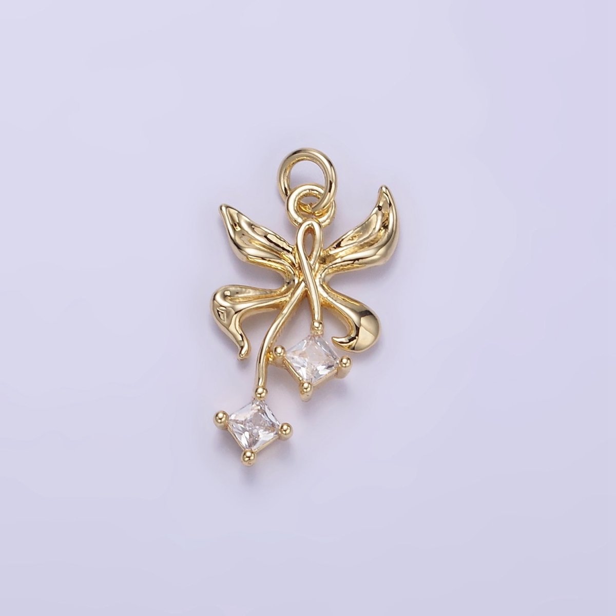 14K Gold Filled Foil Butterfly Insect Rhombus CZ Charm in Gold & Silver | W543 - DLUXCA
