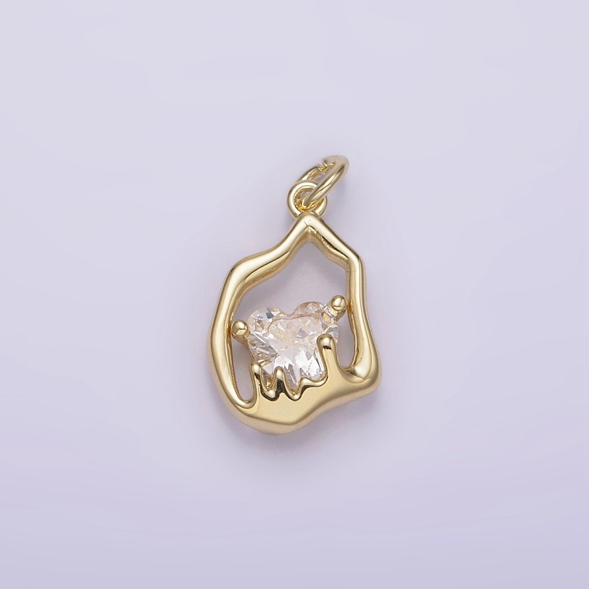 14K Gold Filled Frame Clear Heart CZ Melt Molten Drip Abstract Oval Charm | AG-222 - DLUXCA