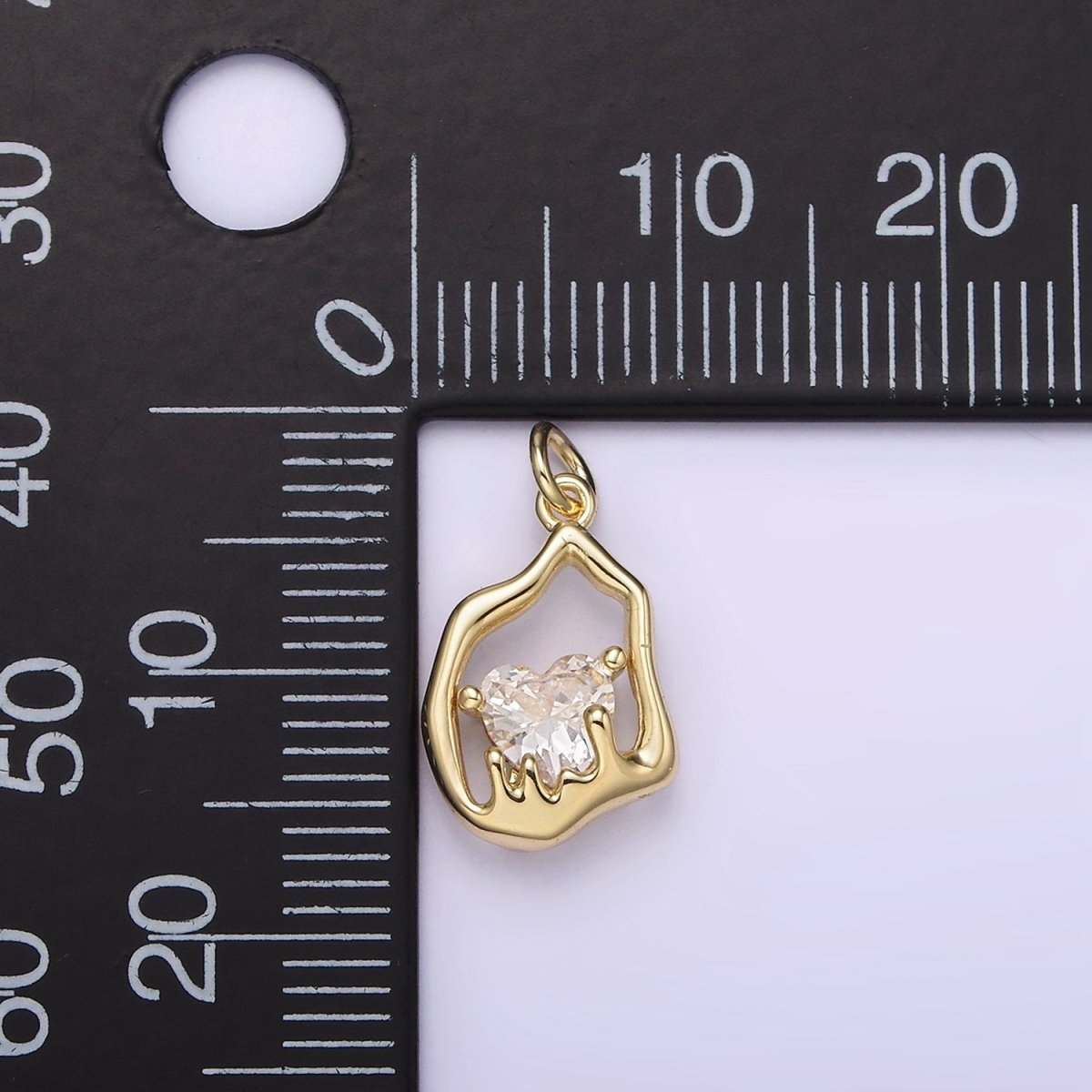 14K Gold Filled Frame Clear Heart CZ Melt Molten Drip Abstract Oval Charm | AG-222 - DLUXCA