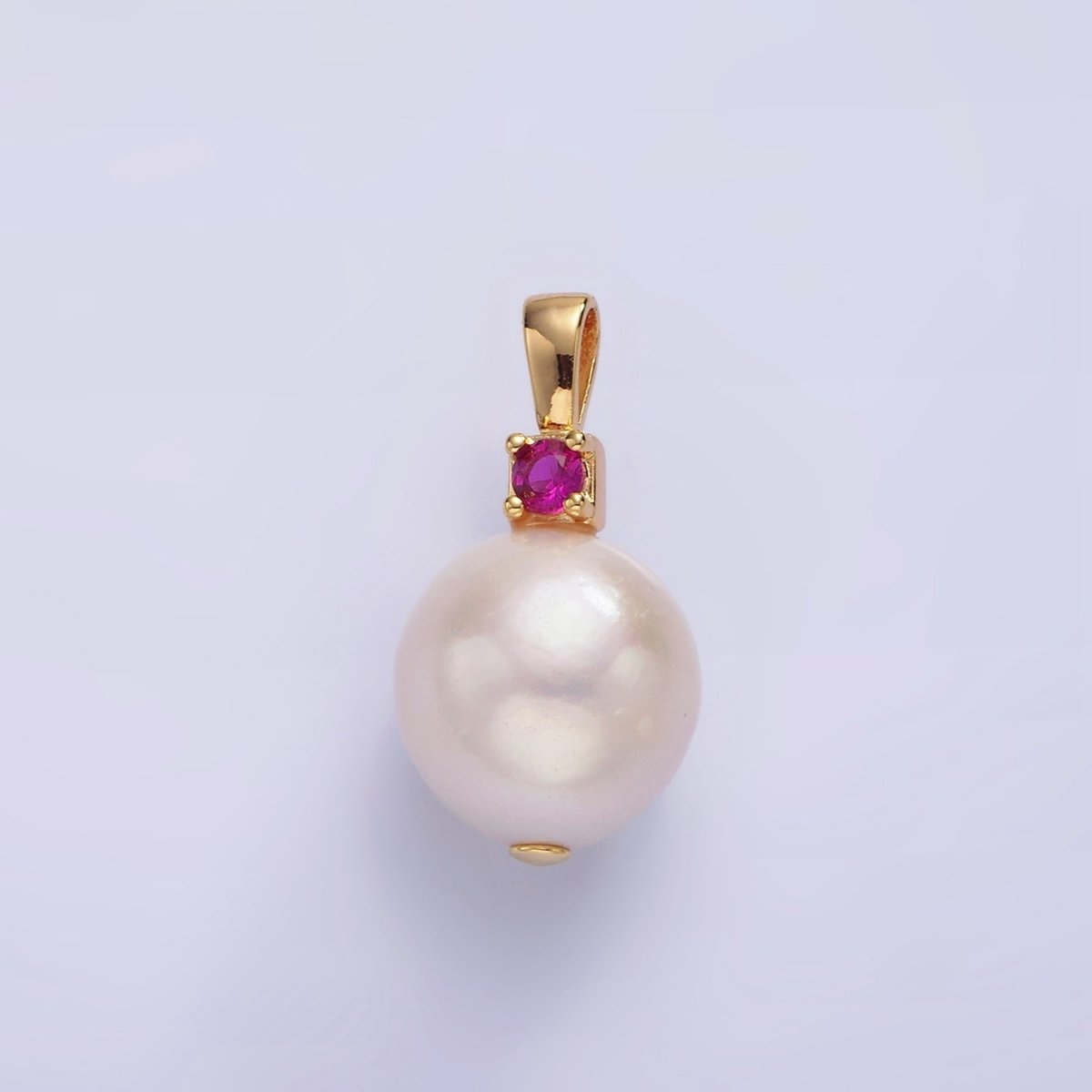 14K Gold Filled Freshwater Pearl Button Fuchsia, Green, Clear CZ Pendant | P1694 P1695 - DLUXCA