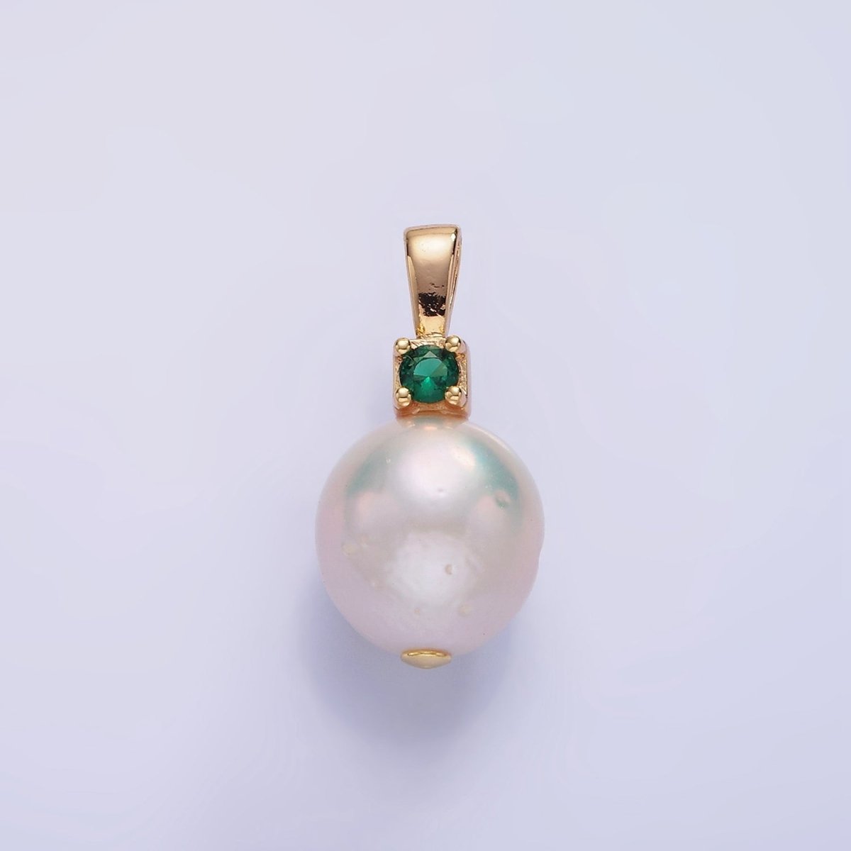 14K Gold Filled Freshwater Pearl Button Fuchsia, Green, Clear CZ Pendant | P1694 P1695 - DLUXCA