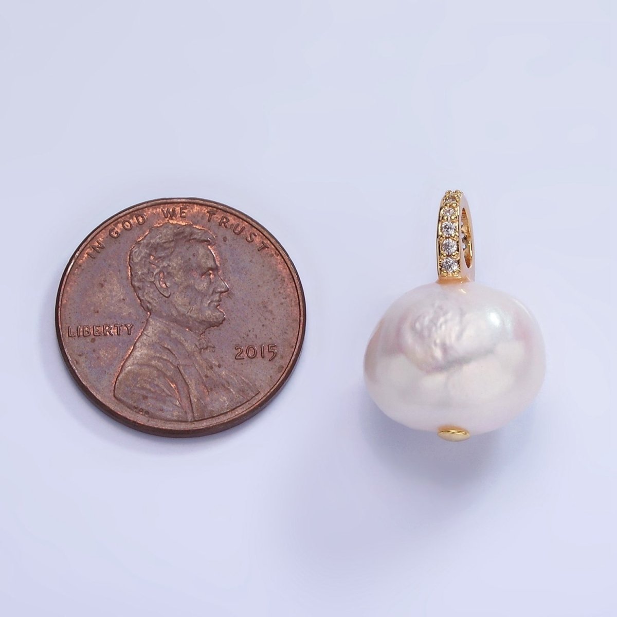 14K Gold Filled Freshwater Pearl Micro Paved Bail Pendant | P1719 - DLUXCA