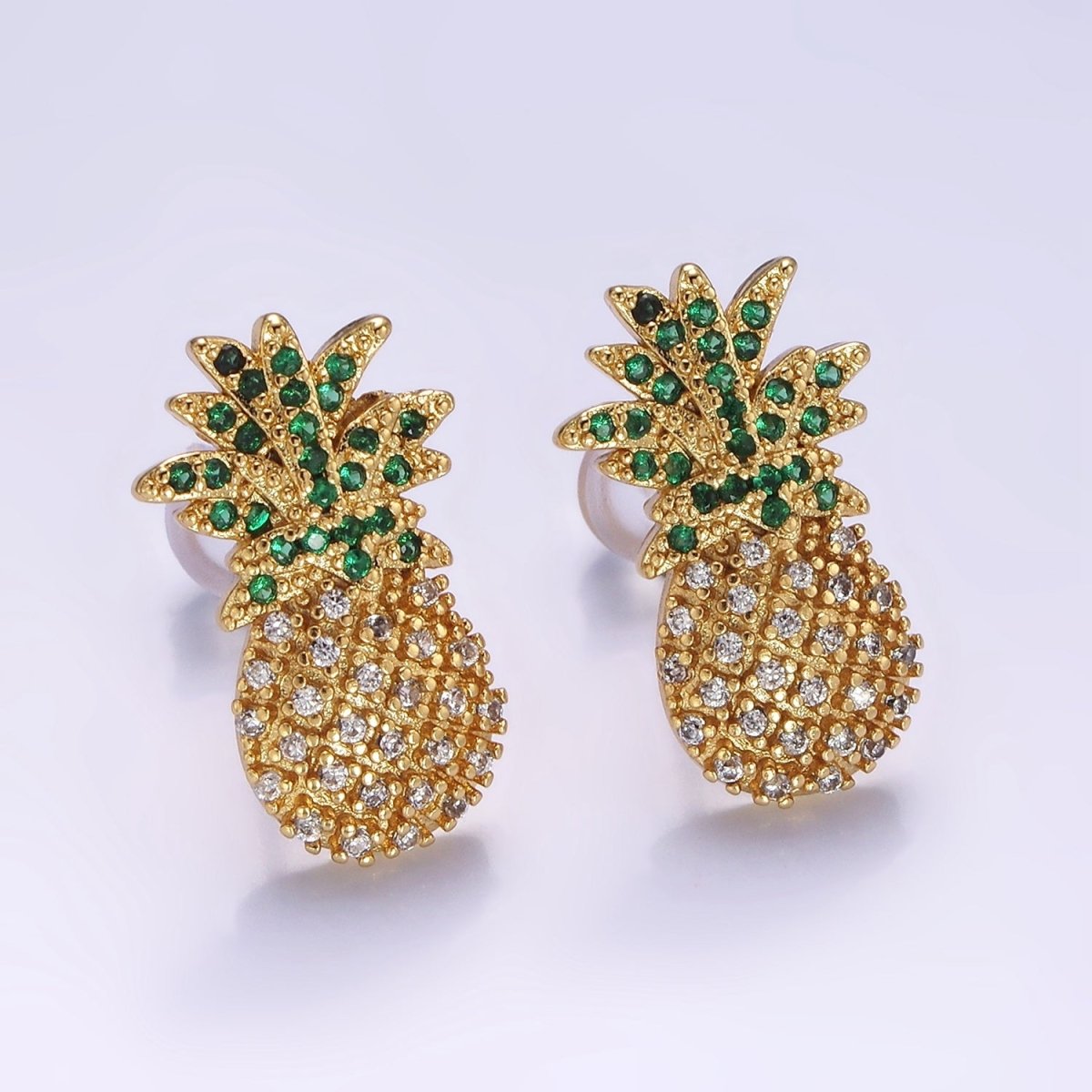 14K Gold Filled Fruit Pineapple Micro Paved CZ Stud Earrings | V490 - DLUXCA