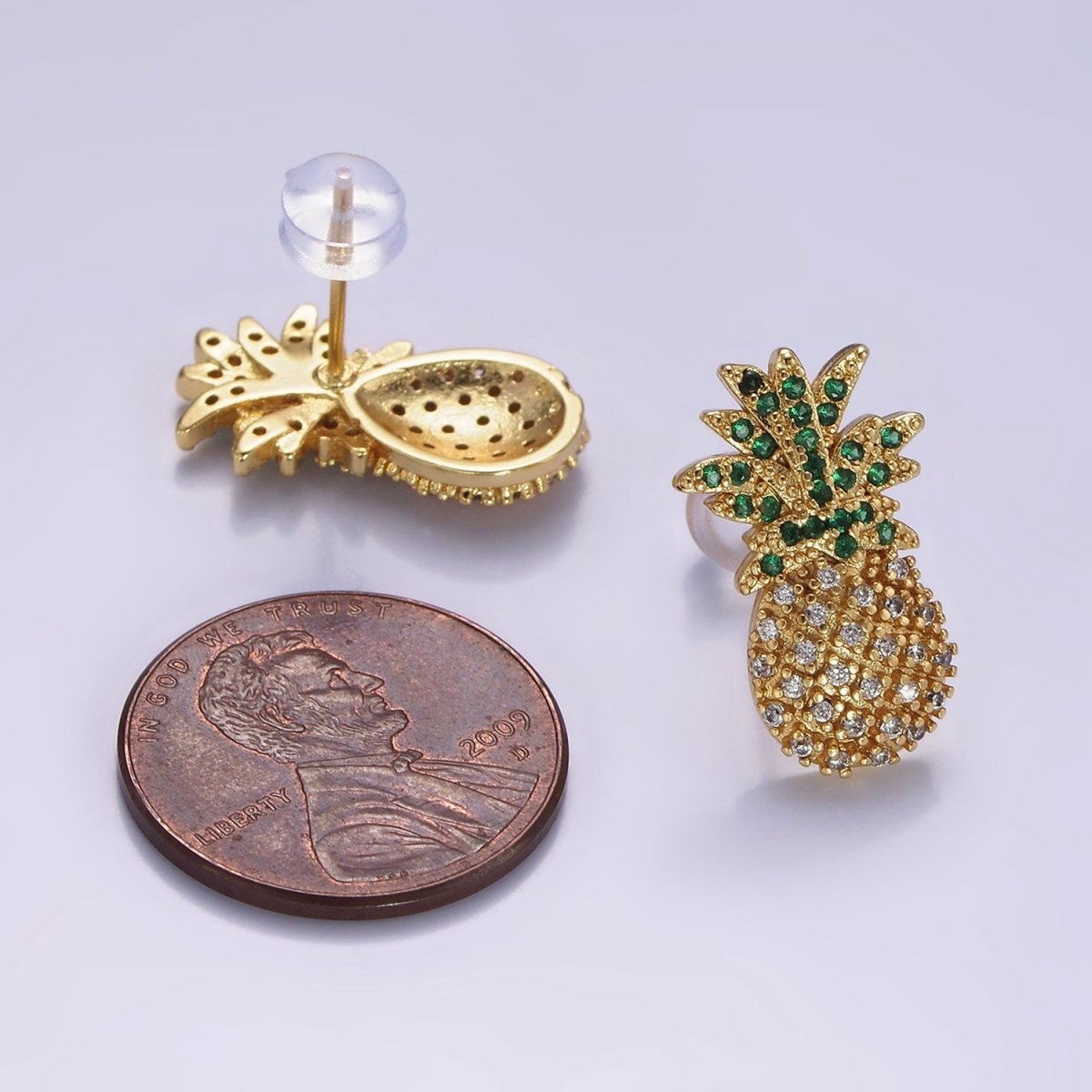 14K Gold Filled Fruit Pineapple Micro Paved CZ Stud Earrings | V490 - DLUXCA