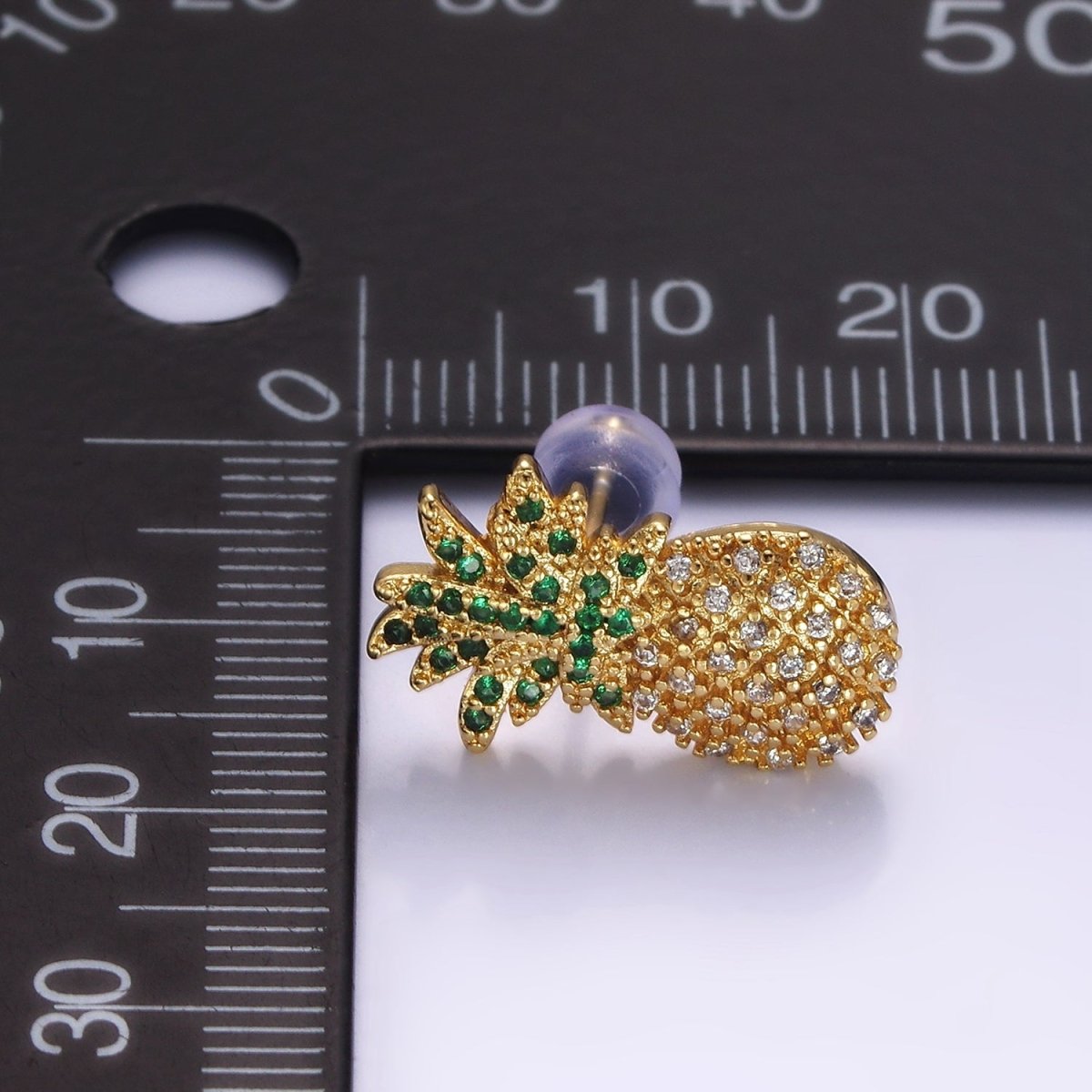 14K Gold Filled Fruit Pineapple Micro Paved CZ Stud Earrings | V490 - DLUXCA