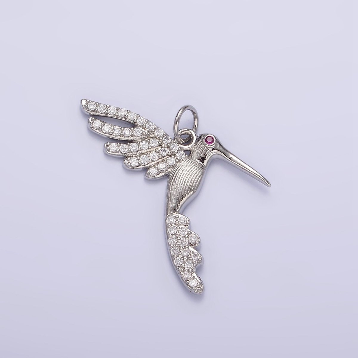 14K Gold Filled Fuchsia CZ Hummingbird Clear Micro Paved Wings Charm in Gold & Silver | N1089 N1090 - DLUXCA