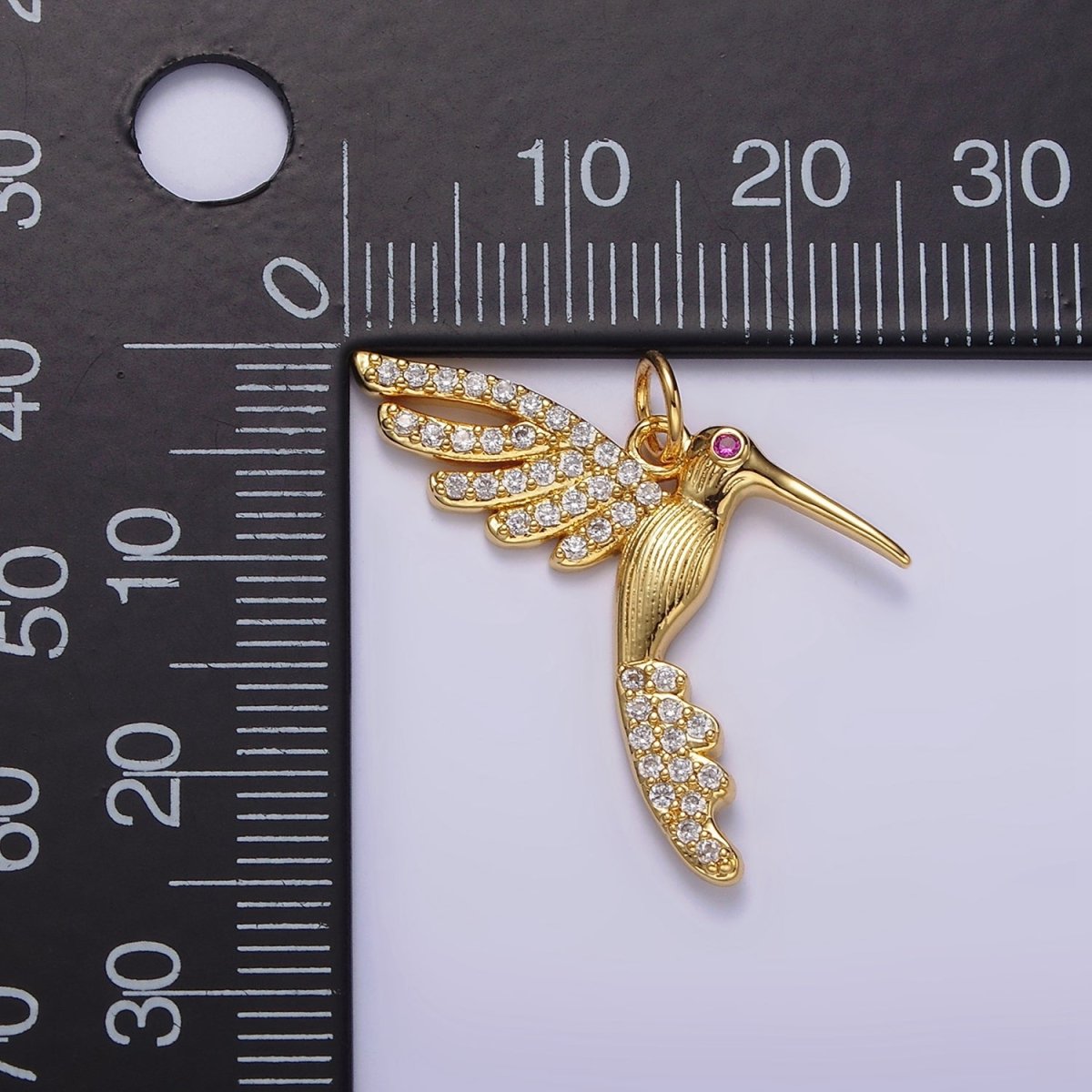 14K Gold Filled Fuchsia CZ Hummingbird Clear Micro Paved Wings Charm in Gold & Silver | N1089 N1090 - DLUXCA