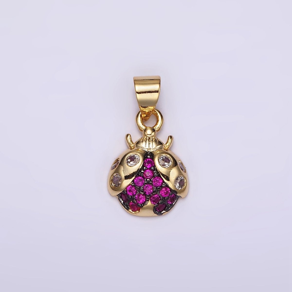 14K Gold Filled Fuchsia CZ Micro Paved Ladybug Insect Animal Pendant | N1951 - DLUXCA