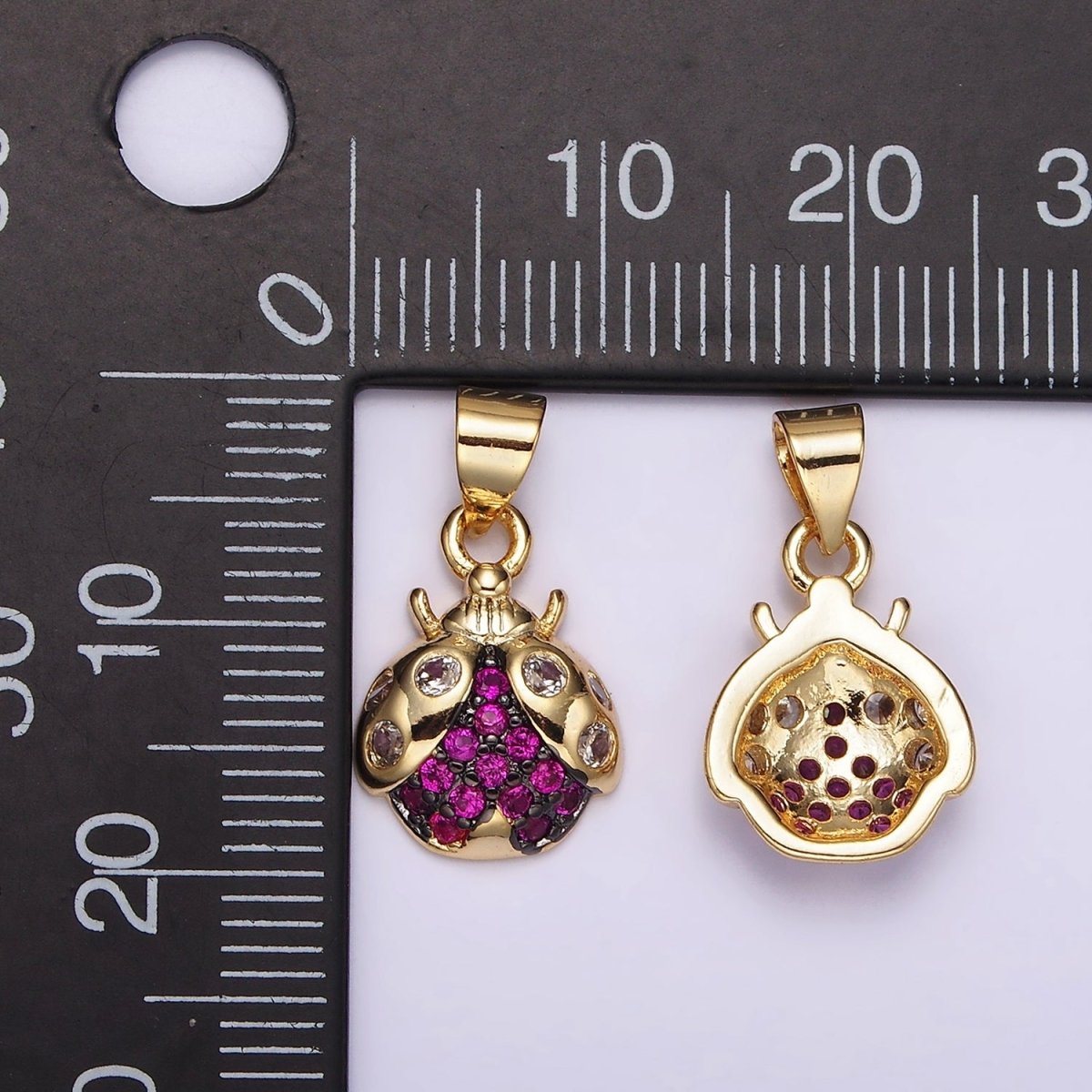 14K Gold Filled Fuchsia CZ Micro Paved Ladybug Insect Animal Pendant | N1951 - DLUXCA