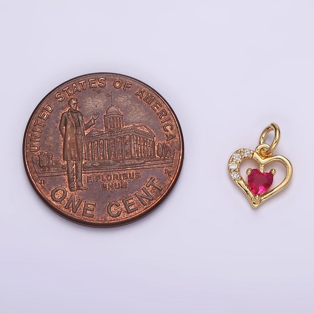 14K Gold Filled Fuchsia CZ Micro Paved Open Double Heart Charm | AG600 - DLUXCA