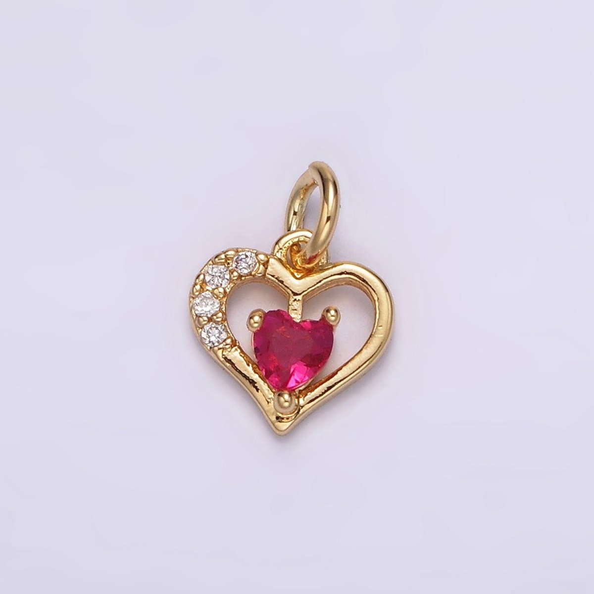 14K Gold Filled Fuchsia CZ Micro Paved Open Double Heart Charm | AG600 - DLUXCA