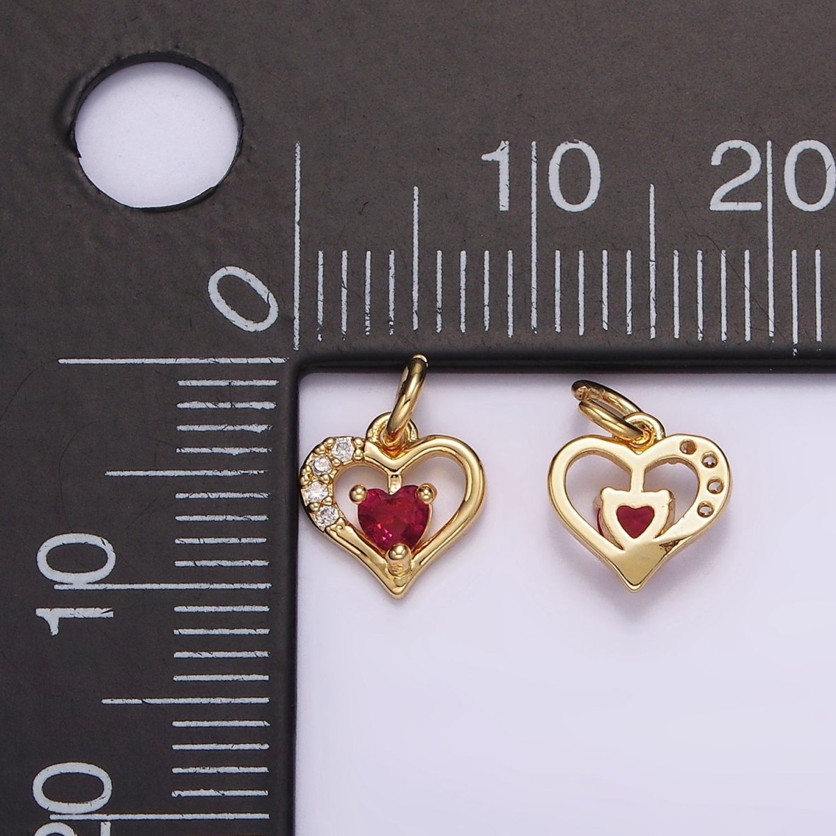 14K Gold Filled Fuchsia CZ Micro Paved Open Double Heart Charm | AG600 - DLUXCA