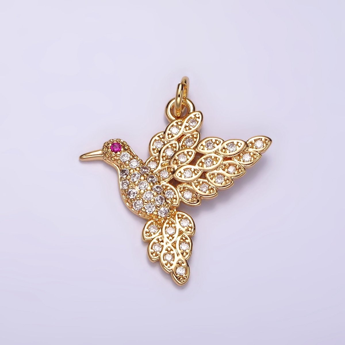 14K Gold Filled Fuchsia-Eyed Bird Animal Micro Paved CZ Charm | AG458 - DLUXCA