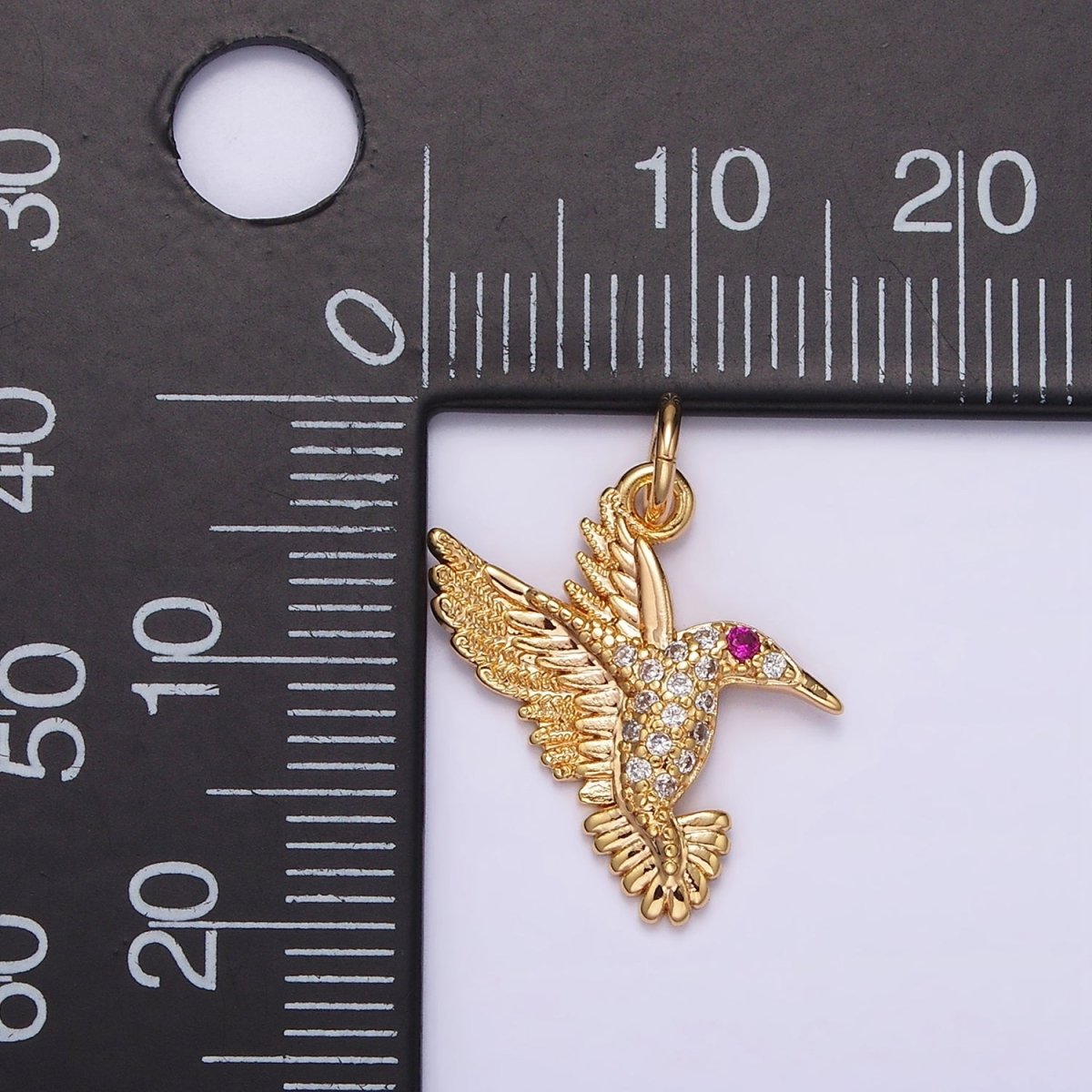 14K Gold Filled Fuchsia-Eyed CZ Clear Micro Paved Charm | AG359 - DLUXCA