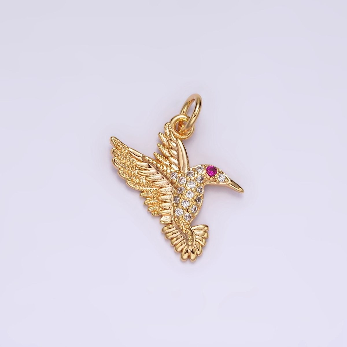 14K Gold Filled Fuchsia-Eyed CZ Clear Micro Paved Charm | AG359 - DLUXCA