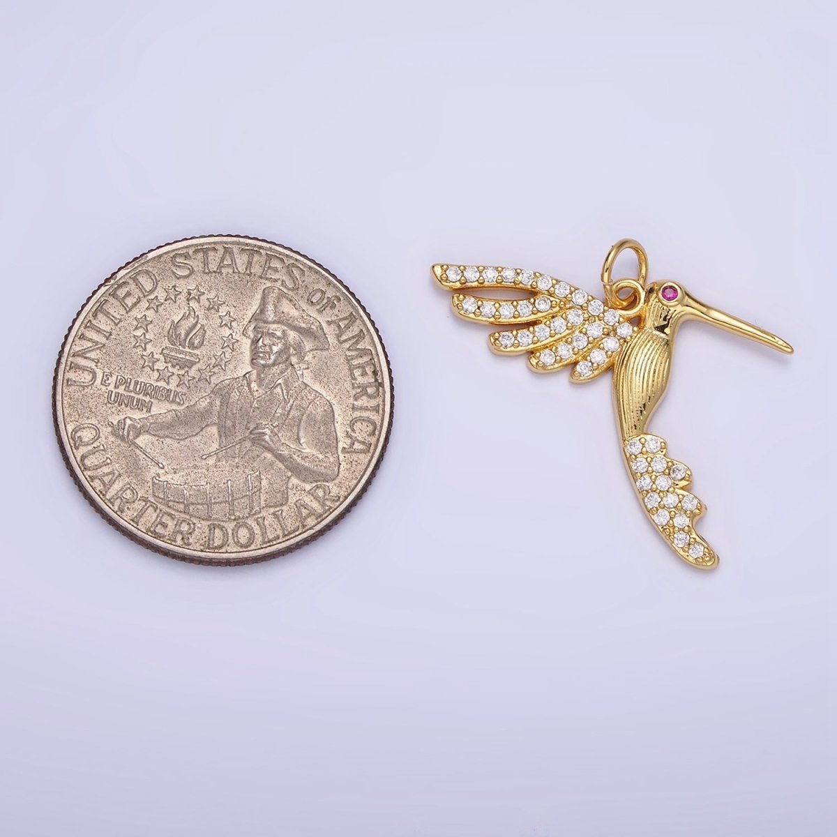 14K Gold Filled Fuchsia-Eyed Micro Paved CZ Lined Bird Animal Charm | AG624 - DLUXCA