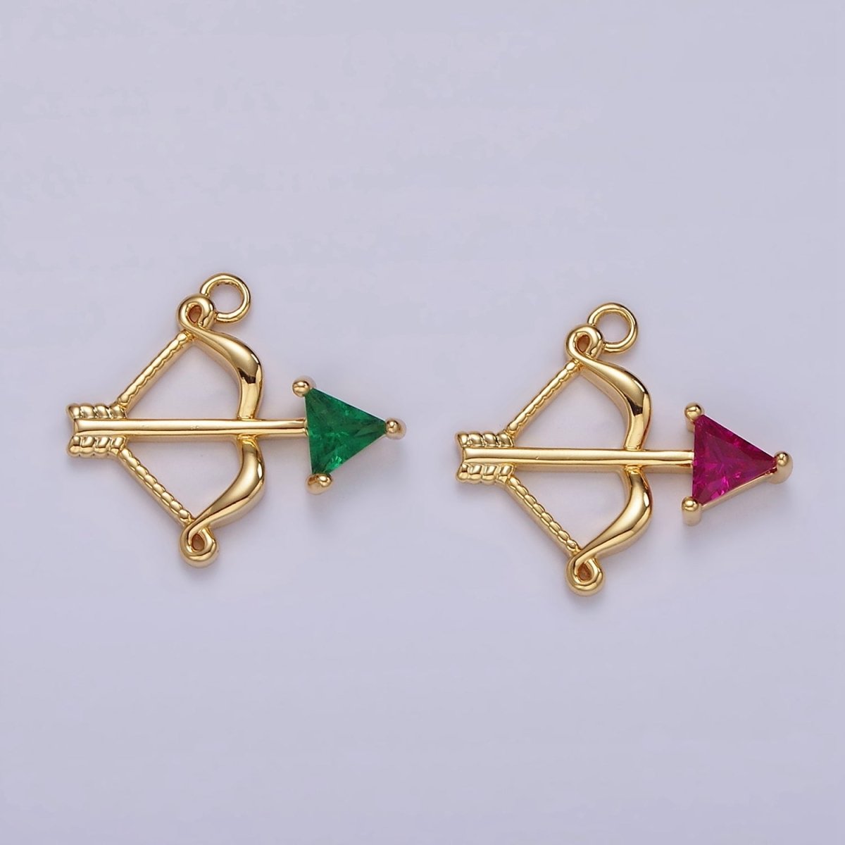 14K Gold Filled Fuchsia, Green CZ Arrow Bow Archery Open Charm | AG531 AG532 - DLUXCA