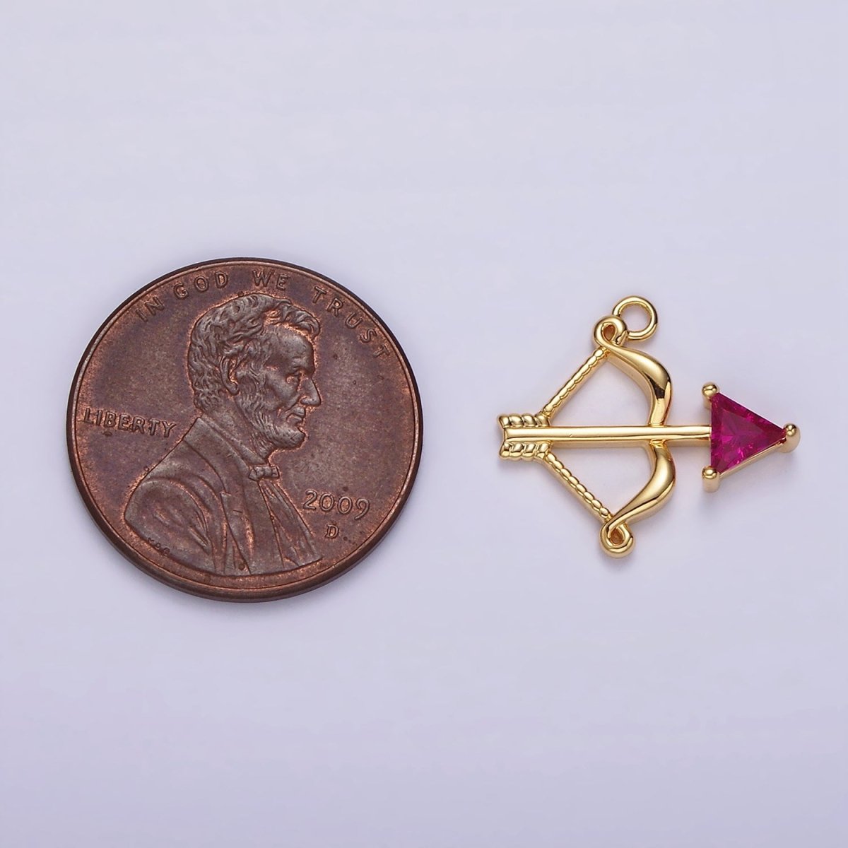 14K Gold Filled Fuchsia, Green CZ Arrow Bow Archery Open Charm | AG531 AG532 - DLUXCA