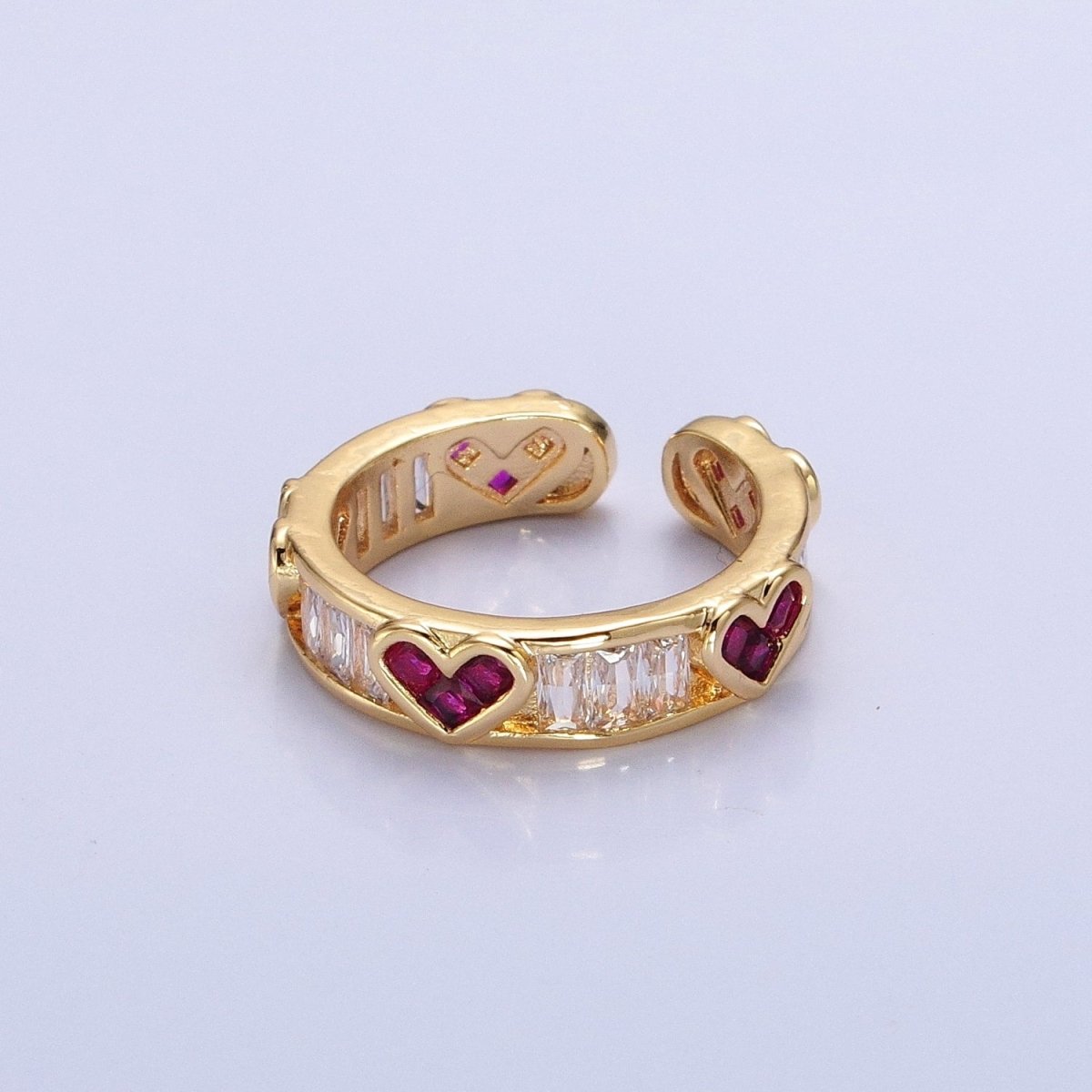 14K Gold Filled Fuchsia Heart Baguette Lined Ring in Gold & Silver | O1835 O1836 - DLUXCA