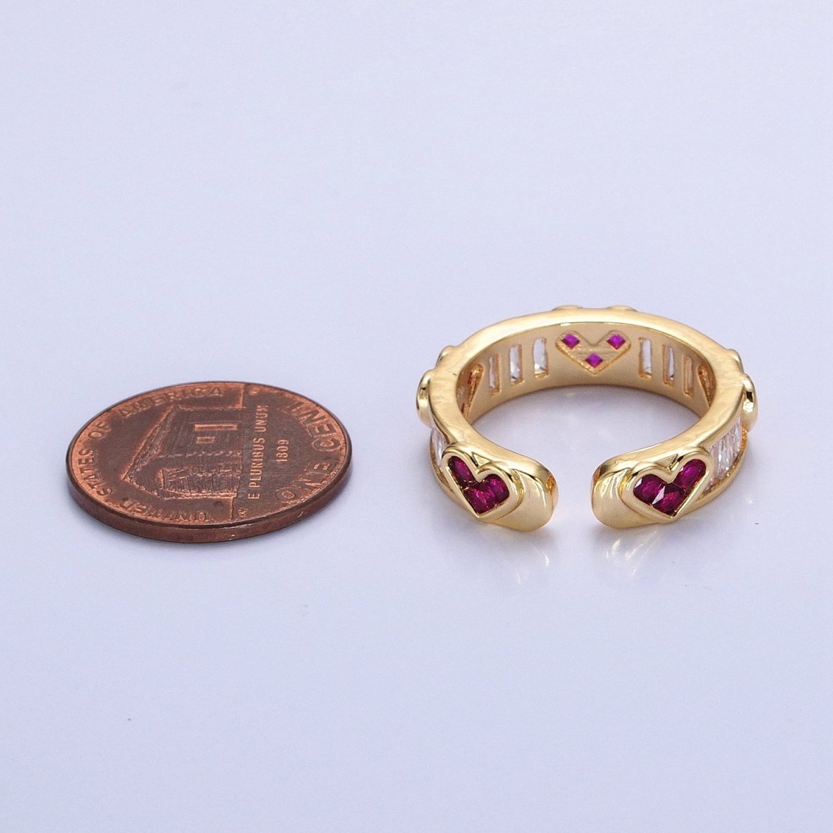 14K Gold Filled Fuchsia Heart Baguette Lined Ring in Gold & Silver | O1835 O1836 - DLUXCA