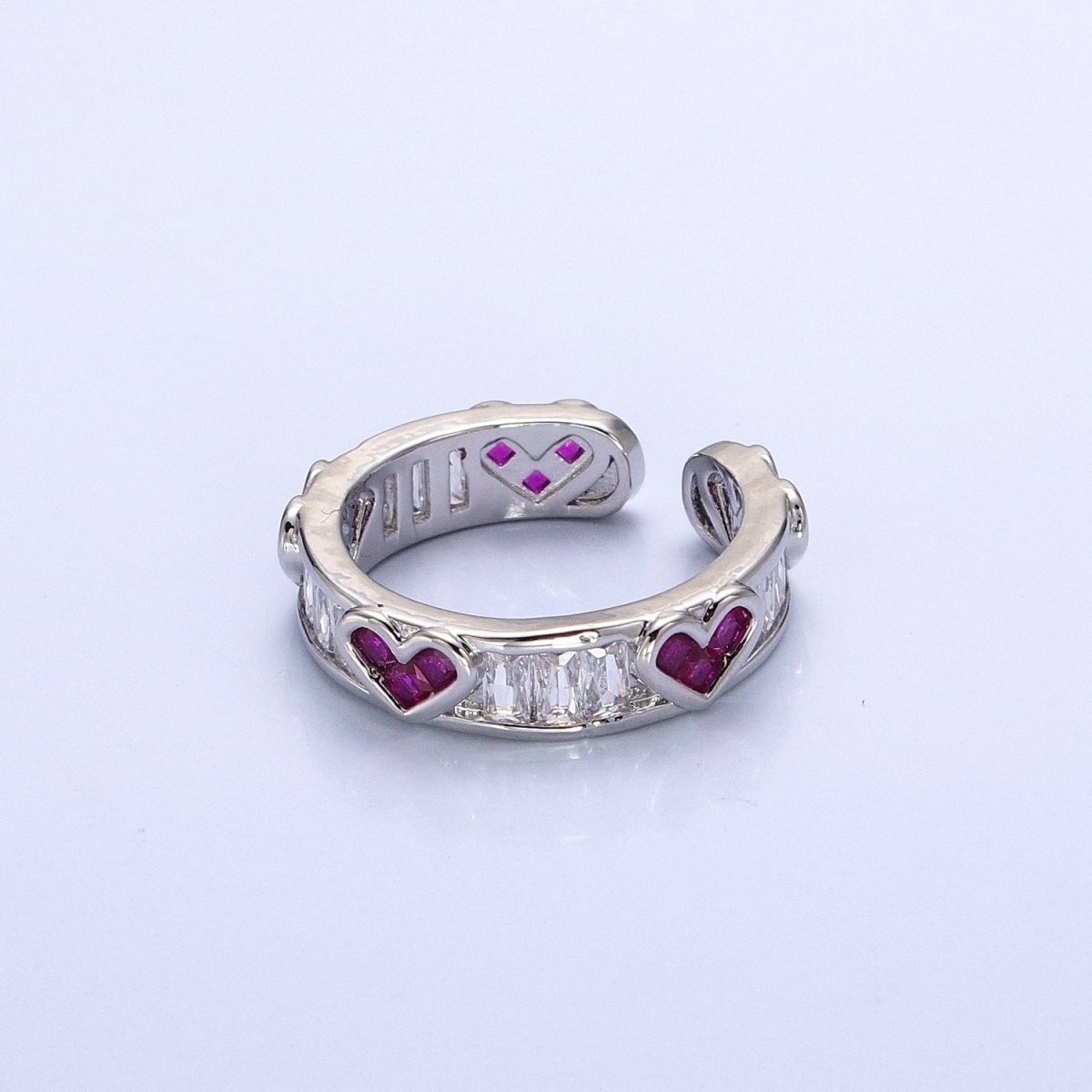 14K Gold Filled Fuchsia Heart Baguette Lined Ring in Gold & Silver | O1835 O1836 - DLUXCA