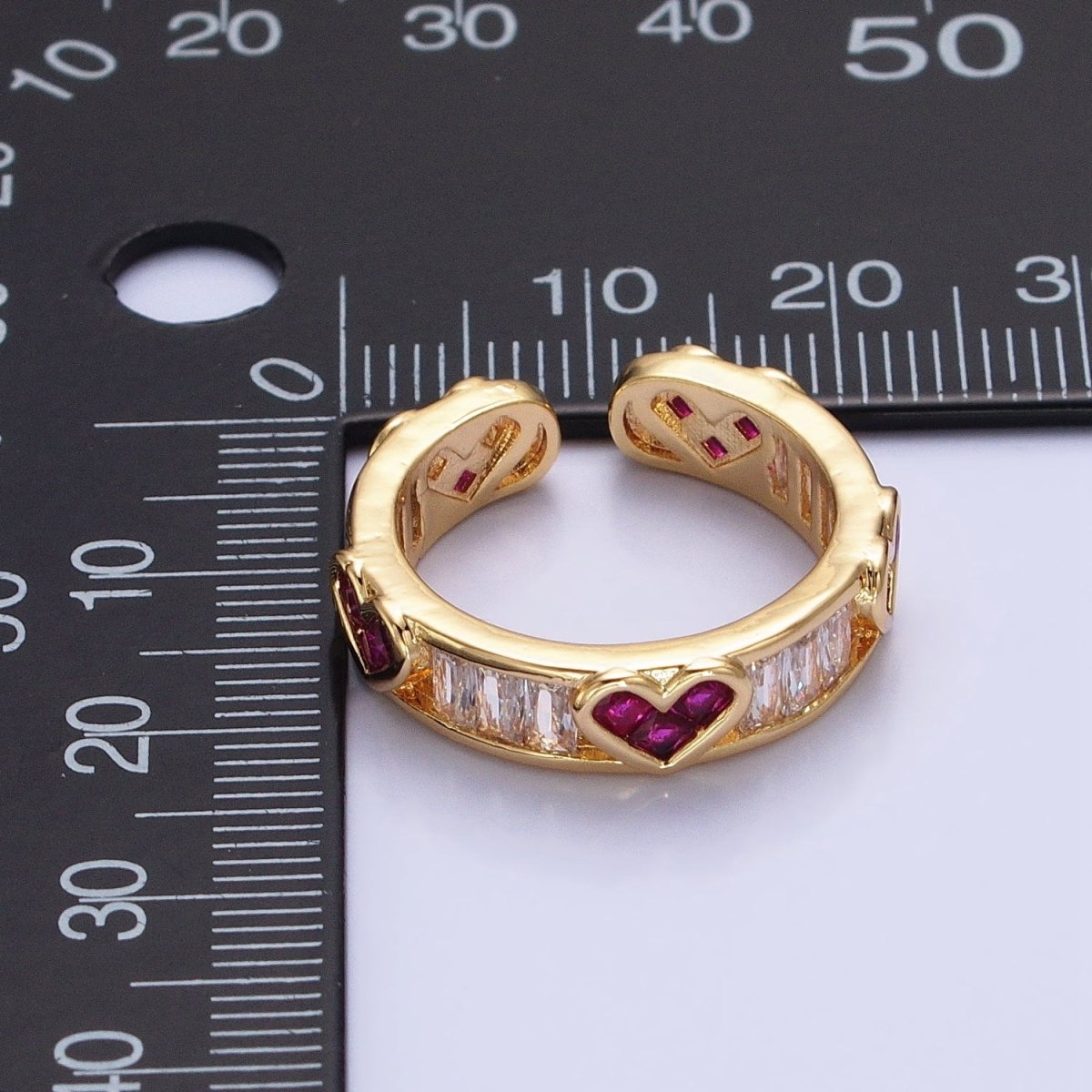 14K Gold Filled Fuchsia Heart Baguette Lined Ring in Gold & Silver | O1835 O1836 - DLUXCA