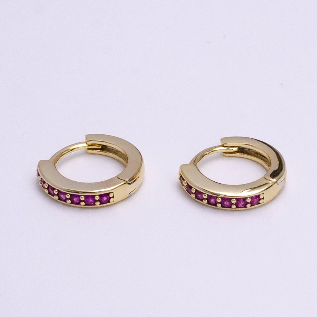 14K Gold Filled Fuchsia Micro Paved CZ 12mm Cartilage Huggie Earrings | AE580 - DLUXCA