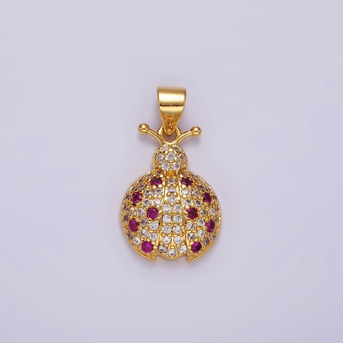 14K Gold Filled Fuchsia Micro Paved CZ Ladybug Insect Animal Pendant in Gold & Silver | N1975 N1976 - DLUXCA