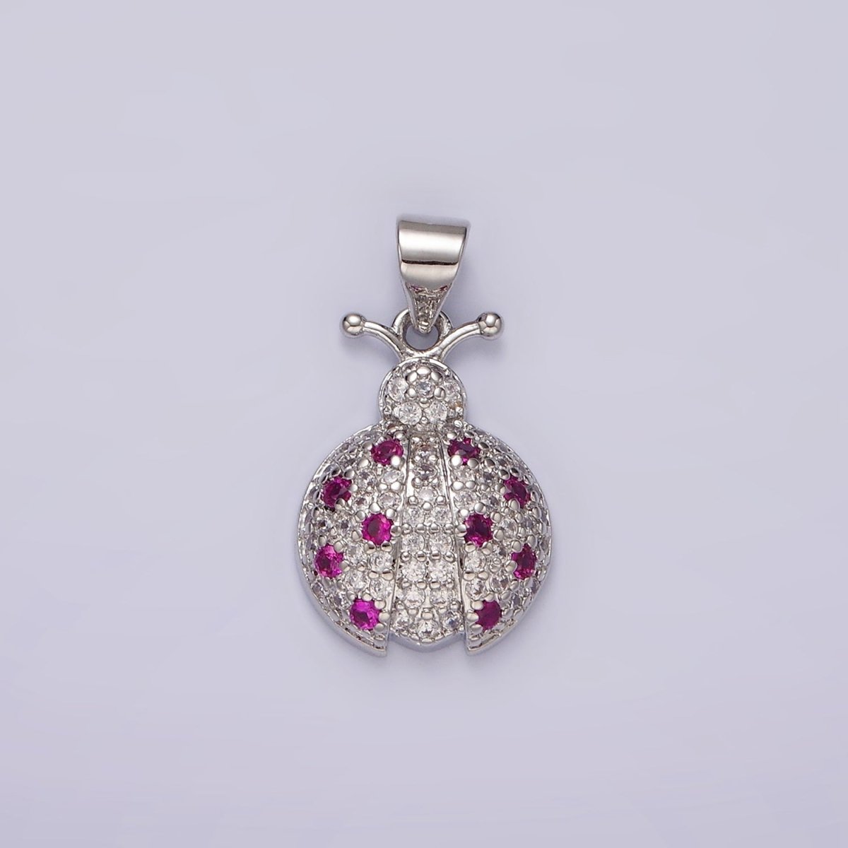 14K Gold Filled Fuchsia Micro Paved CZ Ladybug Insect Animal Pendant in Gold & Silver | N1975 N1976 - DLUXCA