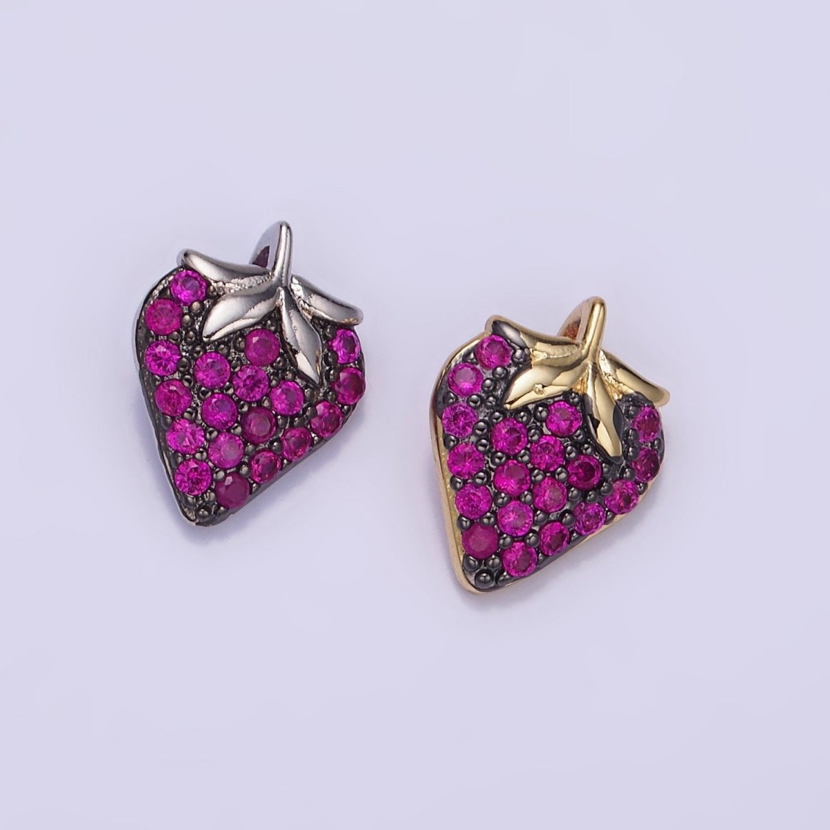 14K Gold Filled Fuchsia Micro Paved CZ Strawberry Fruit Pendant in Gold & Silver | AA1206 - DLUXCA